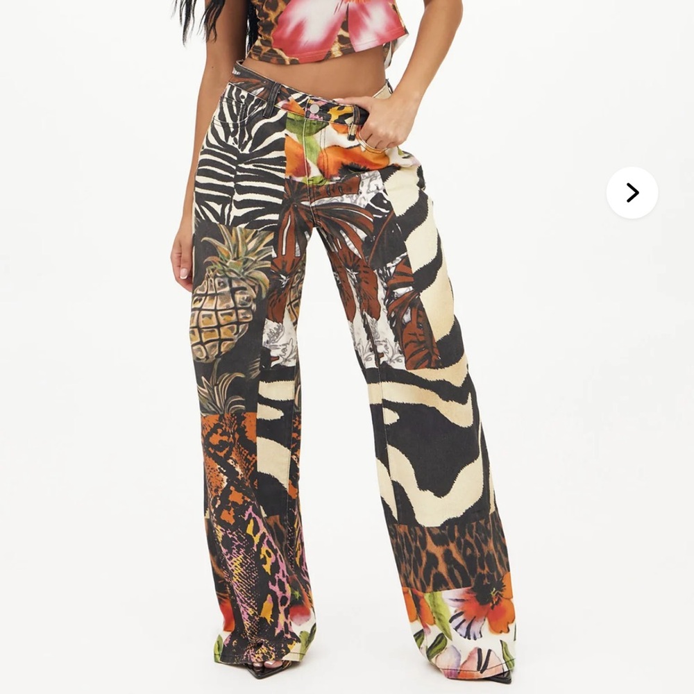Miami Mood Printed Baggy Jeans - Brown/combo
